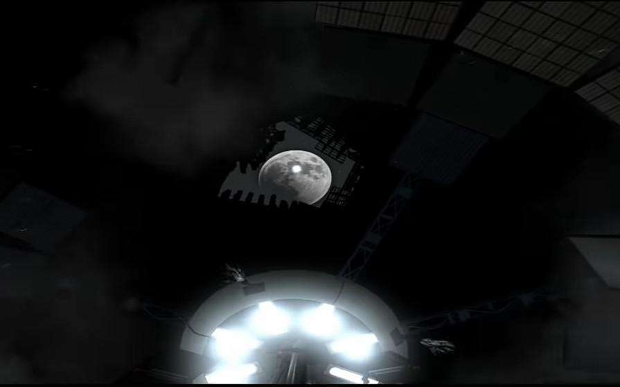 The moon shown through a hole in the roof at the end of Portal 2.