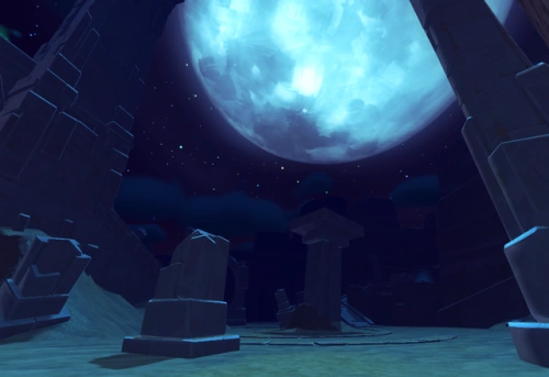 The Glass Desert from Slime Rancher at night.